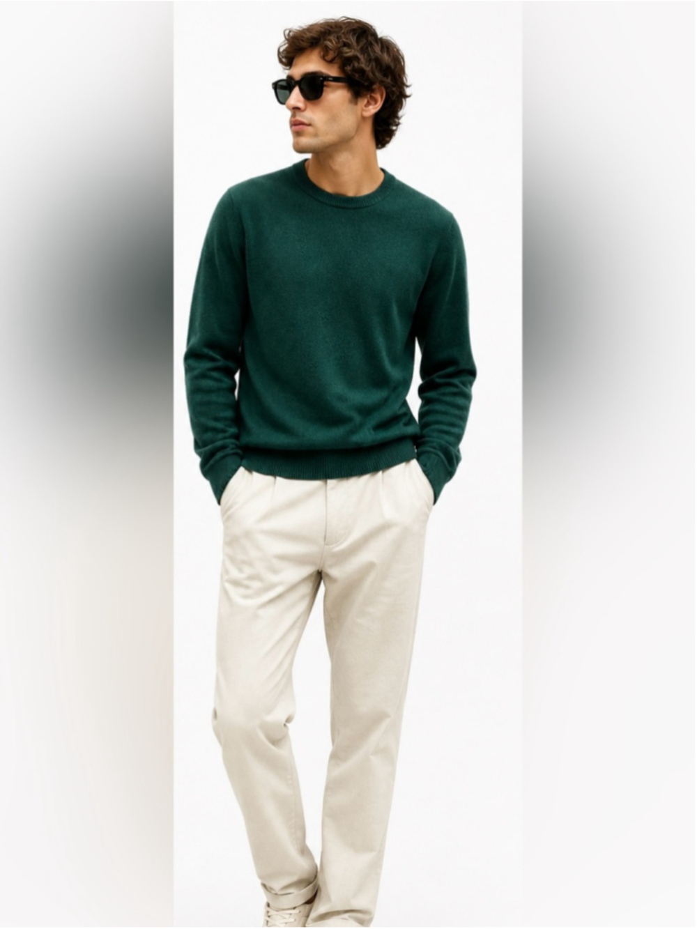 Massimo Dutti wool Cashmere Blend Crewneck Sweater Deep Green Men Medium